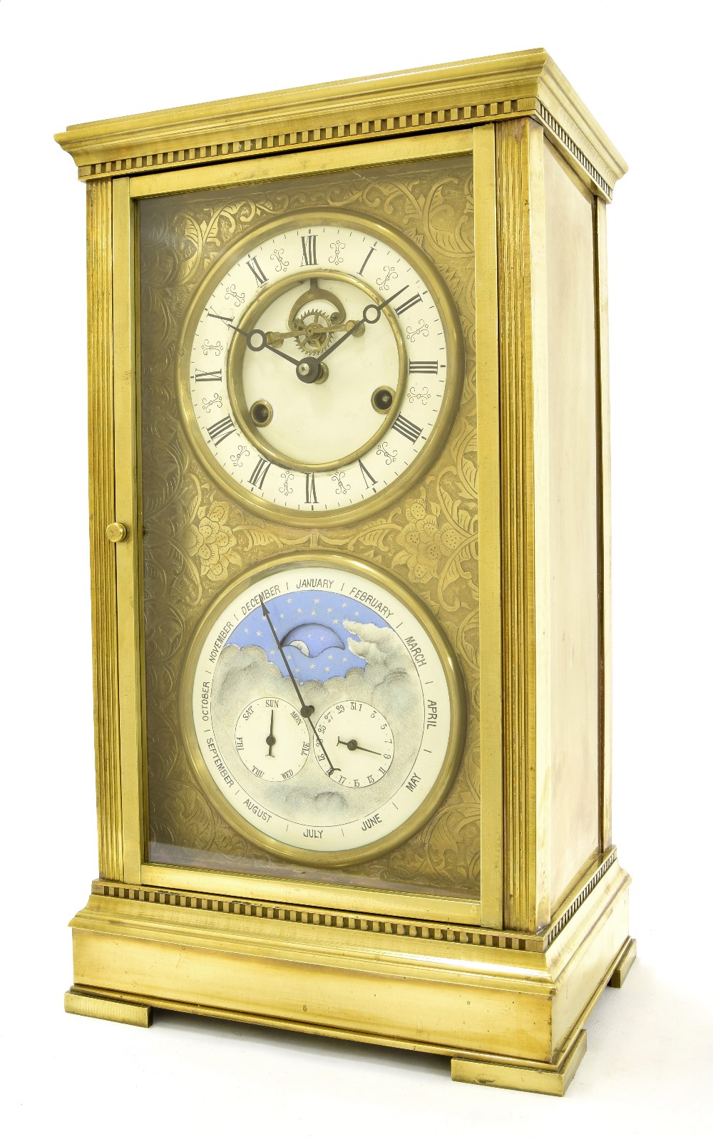 Reproduction two train clock and calendar compendium, the 5.25" cream