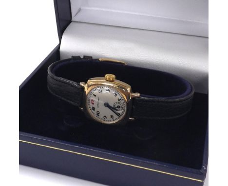 Longines 9ct lady's wristwatch, circa 1936, silvered dial with Arabic numerals and red twelve, 16 jewel movement, no. 5345064