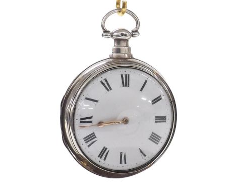 Silver pair cased verge pocket watch, London 1820, the fusee movement signed Thompson, Wallworth, no. 1820, attractive pierce