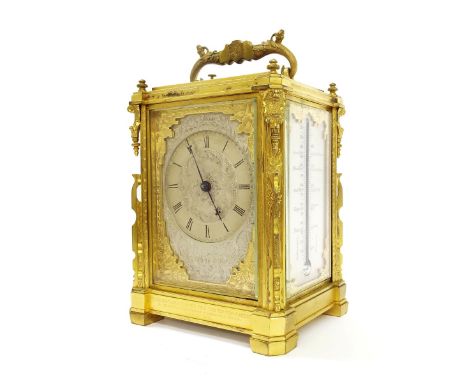 Fine mid 19th century English repeating carriage clock of exhibition quality by Thomas Cole, the double fusee movement signed