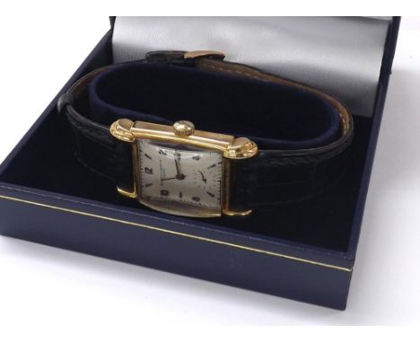 Vacheron & Constantin 18ct rectangular mid-size wristwatch, circa late 1940s, silvered dial with applied Arabic numerals, bat