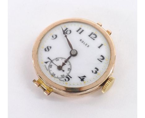 Rolex 9ct lady's bracelet watch, import hallmarks Glasgow 1924, circular white dial with Arabic numerals, outer minute dot ma