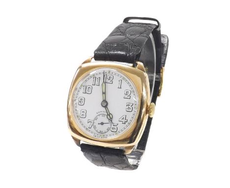 Longines 9ct cushion cased gentleman's wristwatch, Birmingham 1941, signed white dial with Arabic numerals, subsidiary second