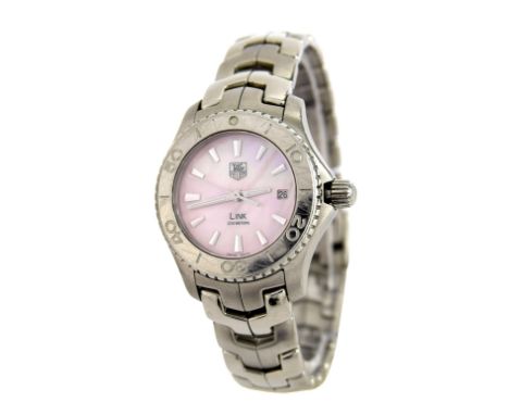 Tag Heuer Link 200m stainless steel lady's bracelet watch, ref. WJ1315-1, no. LT5209, pink mother of pearl dial with baton ma
