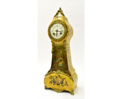 French novelty two train mantel clock in the form of a small longcase clock, the movement with outside countwheel striking on