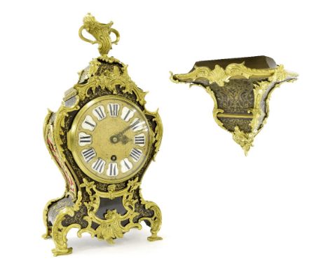 French boulle type single fusee mantel clock and bracket with English movement stamped Dent, 61 Strand & 4, Royal Exchange, L