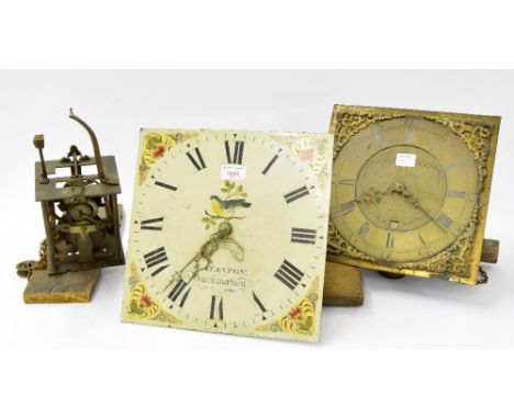 Thirty hour longcase clock movement, the 12" square painted dial signed W. Stanton, Buckingham, with calendar aperture; also 