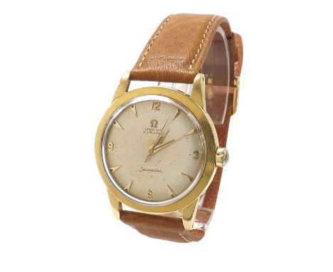 Omega Seamaster 'bumper' automatic 18ct gentleman's wristwatch, circa 1954, ref. 13895, the silvered dial with Arabic quarter