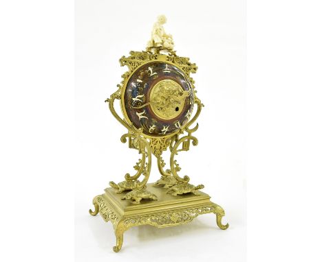 French cloisonne and ormolu two train mantel clock of Japanese inspiration, the Vincenti movement with lever platform escapem