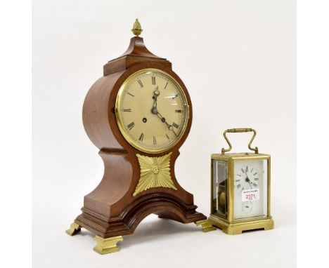 French mahogany two train balloon mantel clock striking on a bell, 16" high; also a reproduction Chinese repeater carriage cl