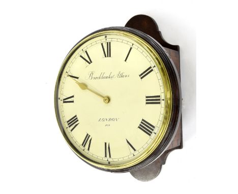 Good English mahogany single fusee 10" wall dial clock signed Brockbank & Atkins, London, no. 1959, within a reeded turned su