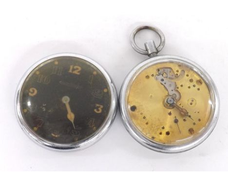 Jaeger-LeCoultre WWII British Military Army issue chrome cased lever pocket watch, signed gilt frosted movement, cal. 467/2, 