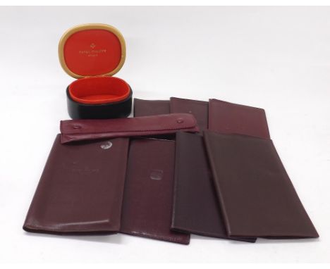 Patek Philippe oval vintage watch box, 5.5" wide; together with seven document holders and leather watch case