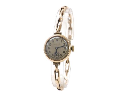 Rolex 9ct lady's bracelet watch, import hallmarks Glasgow 1937, circular silvered dial with Arabic numerals, outer minute tra