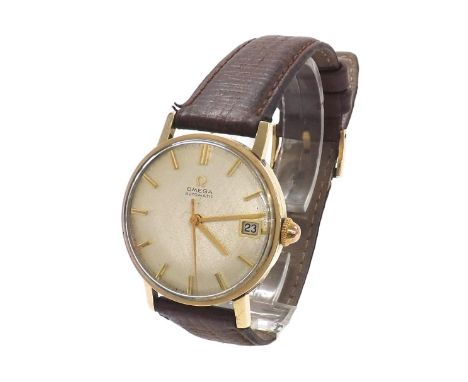 Omega automatic 9ct gentleman's wristwatch, circa 1965, the textured silvered dial with baton markers, sweep centre seconds a
