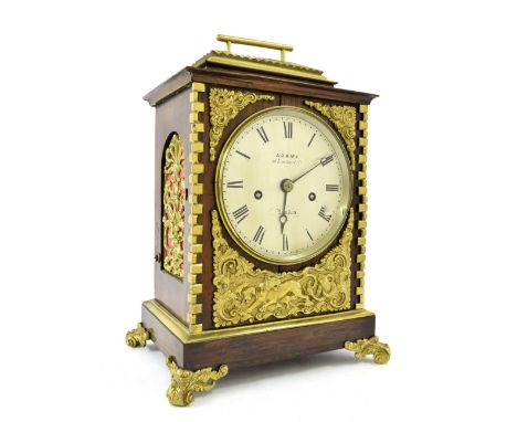 Good and unusual rosewood and ormolu mounted double fusee bracket clock, the 4.75" circular dial signed Adams, 36 Lombard St,