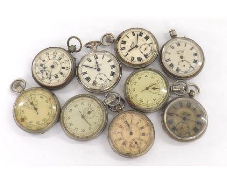 Services Army chrome cased pocket watch, 51mm; together with three further Services Army pocket watches in need of repair, tw