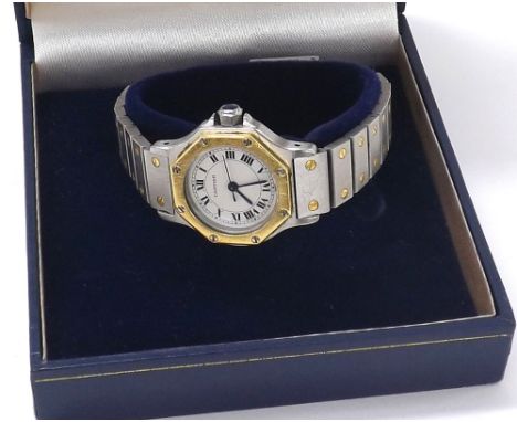 Cartier Ronde Santos automatic stainless steel and gold lady's bracelet watch, 25mm  . Condition Report: . Movement - current