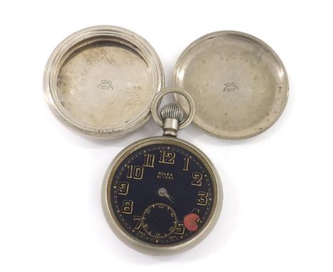 Rolex British Military Army issue nickel cased lever pocket watch, signed 15 jewel movement, cal. 805, signed black dial, num