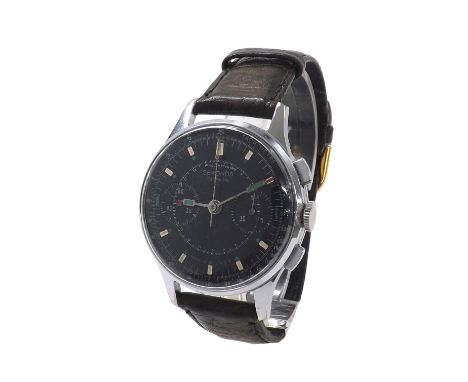 Sekonda chronograph stainless steel gentleman's wristwatch, the circular black dial with baton and dot markers, subsidiary mi