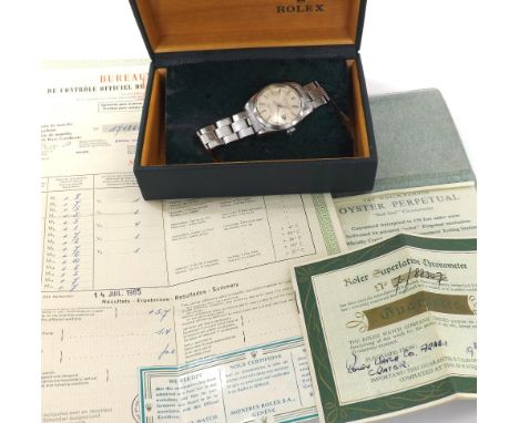 Rolex Oyster Perpetual Date stainless steel gentleman's bracelet watch, ref 1500, circa 1965, serial no. 115xxxx, silvered di