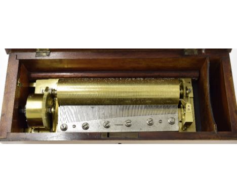 Nicole Freres rosewood music box, the 8" cylinder playing on four airs, signed Nicole Freres on the comb plate, with tune she