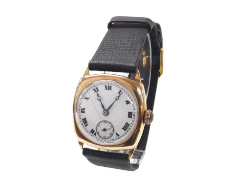 Vertex 9ct cushion cased gentleman's wristwatch, Birmingham 1934, white circular dial with Roman numerals and subsidiary seco