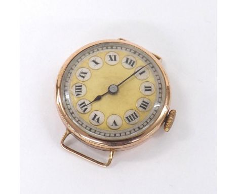 Rolex 9ct wire-lug lady's wristwatch, import hallmarks London 1929, circular dial with Roman numerals and outer minute track,