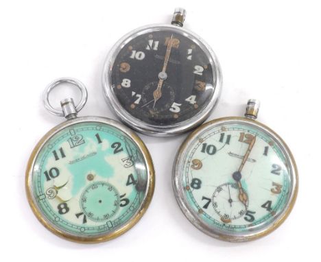 Three Jaeger-LeCoultre Military issue nickel cased lever pocket watches for repair or spares (3) (all lacking stems and crown