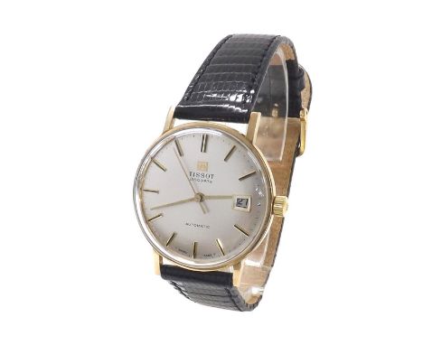 Tissot Visodate 9ct automatic gentleman's wristwatch, silvered dial with date aperture and sweep centre seconds, modern black