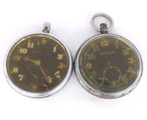 Jaeger-LeCoultre WWII British Military Army issue chrome cased lever pocket watch, signed gilt frosted movement, cal. 467/2, 