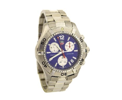 Tag Heuer Aquaracer 300m chronograph stainless steel gentleman's bracelet watch, ref. CAF1112, no. REM0545, blue dial, Tag He