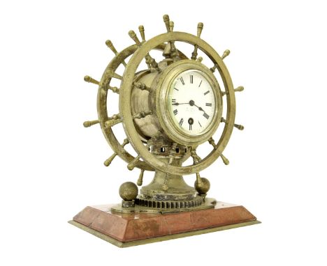 Good industrial novelty double ship's wheel clock/barometer, the 3.25" clock dial signed ..., Royal Exchange, London, upon a 