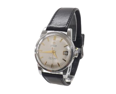 Omega Seamaster Calendar automatic stainless steel gentleman's wristwatch, circa 1958, ref. 2849 8 SC, silvered dial with bat