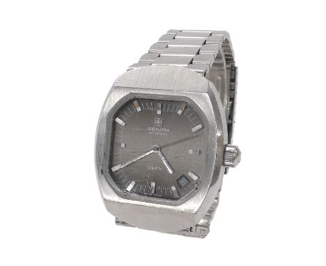 Zenith Defy automatic stainless steel gentleman's bracelet watch, ref. 01-1370-380, grey octagonal shaped dial with baton and