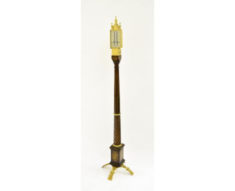 Good reproduction Daniel Quare style mahogany and ormolu stick barometer, the silvered scales inscribed in English to one sid