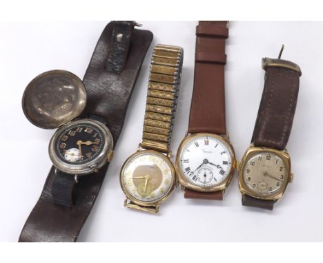 Two Rotary 9ct gentleman's wristwatches (one at fault); Roamer gold filled cushion cased gentleman's wristwatch, also a silve