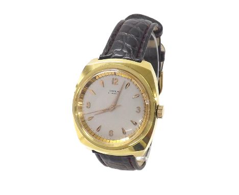 Rare Doxa 'Jump Seconds' square cased gold plated and stainless steel gentleman's wristwatch, circular silvered dial with Ara