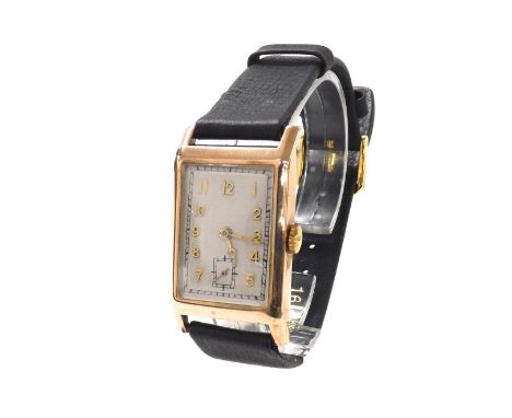 1930s 9ct rectangular gentleman's wristwatch, London 1938, silvered dial with applied Arabic numerals and subsidiary seconds 