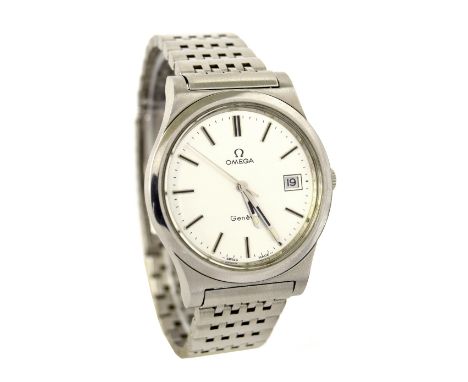 Omega Geneve stainless steel gentleman's bracelet watch, circa 1974, ref. 136 0102, circular silvered dial with baton markers