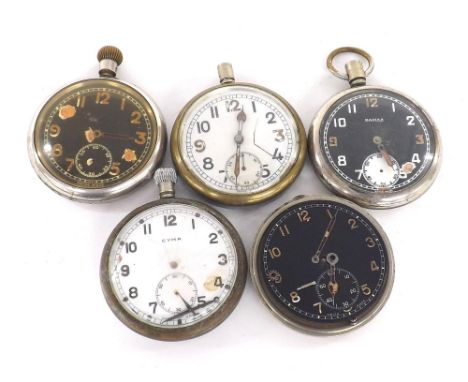 Five WWII British Military Army issue lever pocket watches for spares or repair (5)