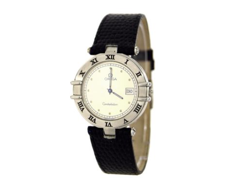 Omega Constellation Calendar stainless steel gentleman's wristwatch, ref. 1960325, circular silvered dial with dot hour marke