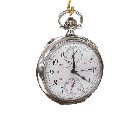 Juvenia silver split seconds chronograph lever pocket watch, the white dial with Arabic numerals, spit centre seconds, inner 