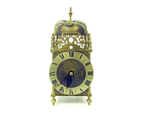 Brass single fusee lantern clock, signed Thomas Venall to the foliate engraved centre enclosed by a silvered chapter ring, su