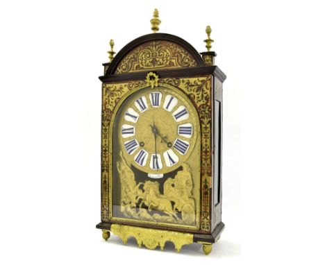 Good French boulle two train mantel clock, the movement with outside countwheel signed Charles Bonneval, Paris, the 8.5" bras