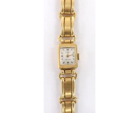 Rolex Precision 18ct rectangular lady's bracelet watch, case no. 64113, rectangular silvered dial with Roman numerals, 18 jew