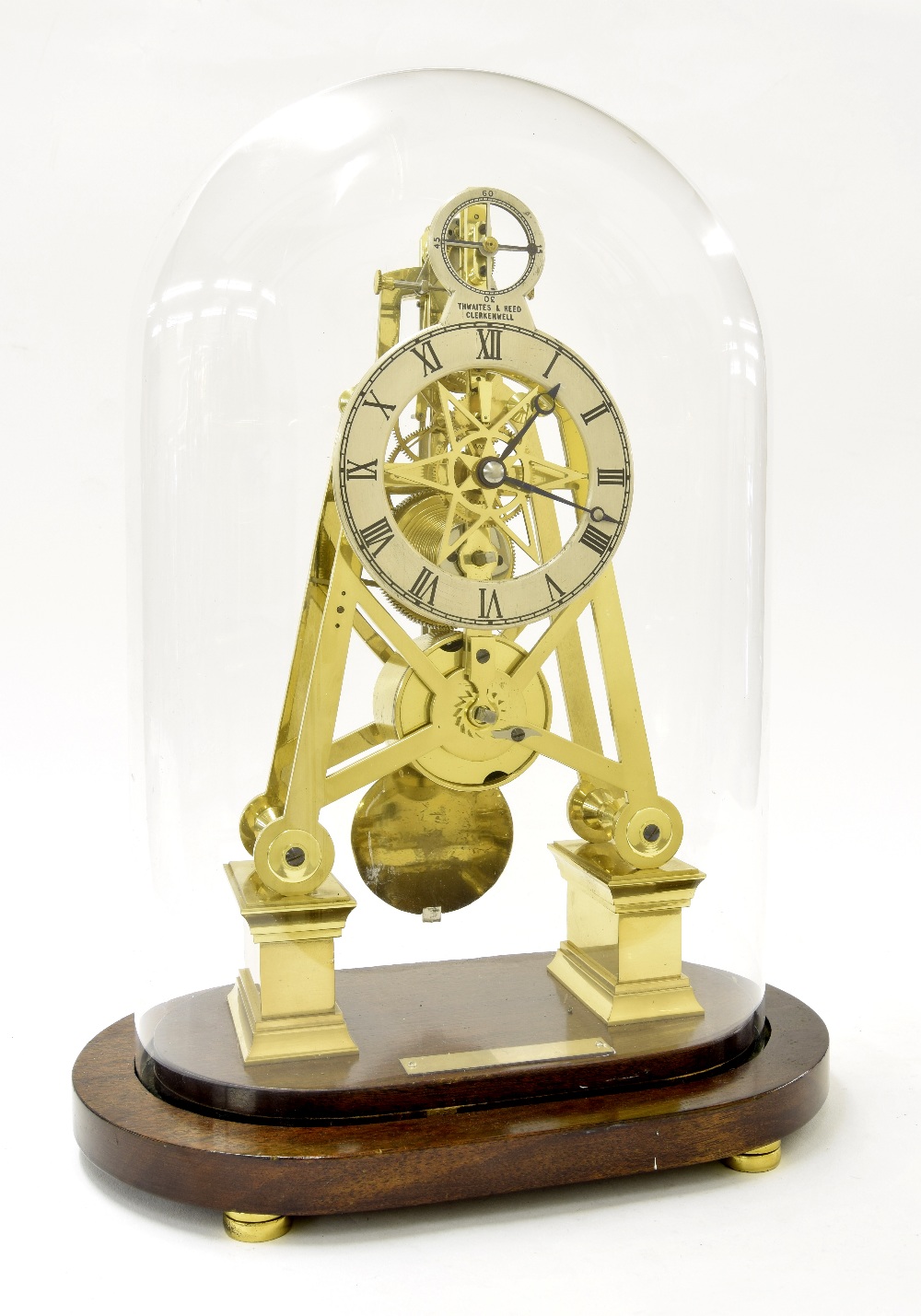 Thwaites & Reed of Clerkenwell single fusee brass skeleton clock, the