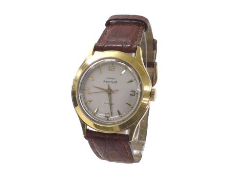 Vintage Hermes Aquasport gold plated and stainless steel gentleman's wristwatch, circular silvered dial with quarter Arabic n