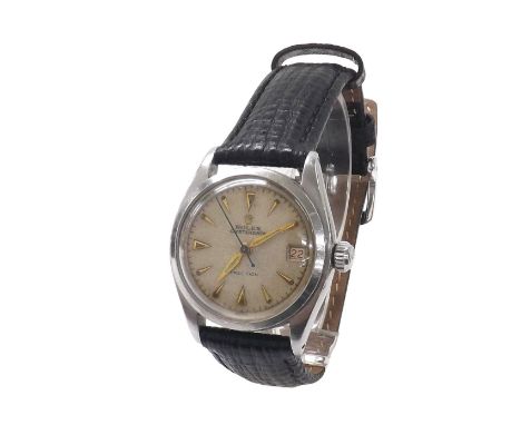 Rolex Oysterdate Precision mid-size stainless steel wristwatch, ref. 6066, circa 1953, serial no. 874xxx, silvered dial with 