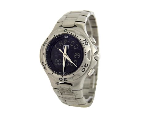 Tag Heuer Kirium stainless steel gentleman's bracelet watch, ref. CL111A, no. QV6195, black dial with analogue/digital displa